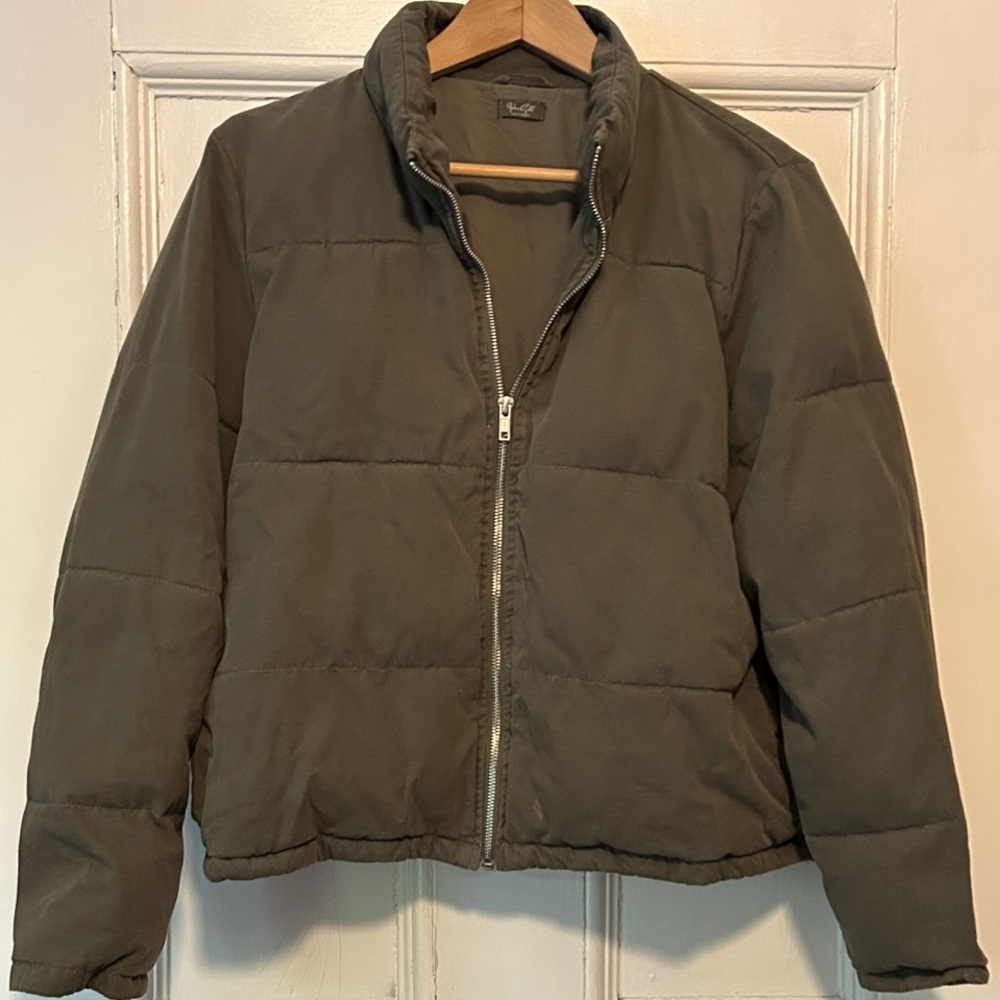 Brandy Melville/John Galt Khaki Green Cotton Puffer Zip-up Jacket